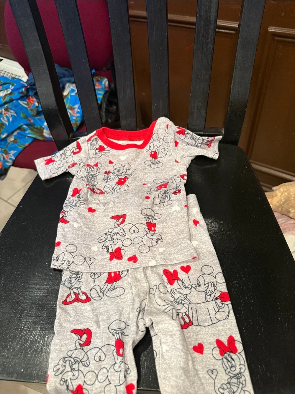 Gray and Red Minnie Mouse Print Kids Pajama Set
